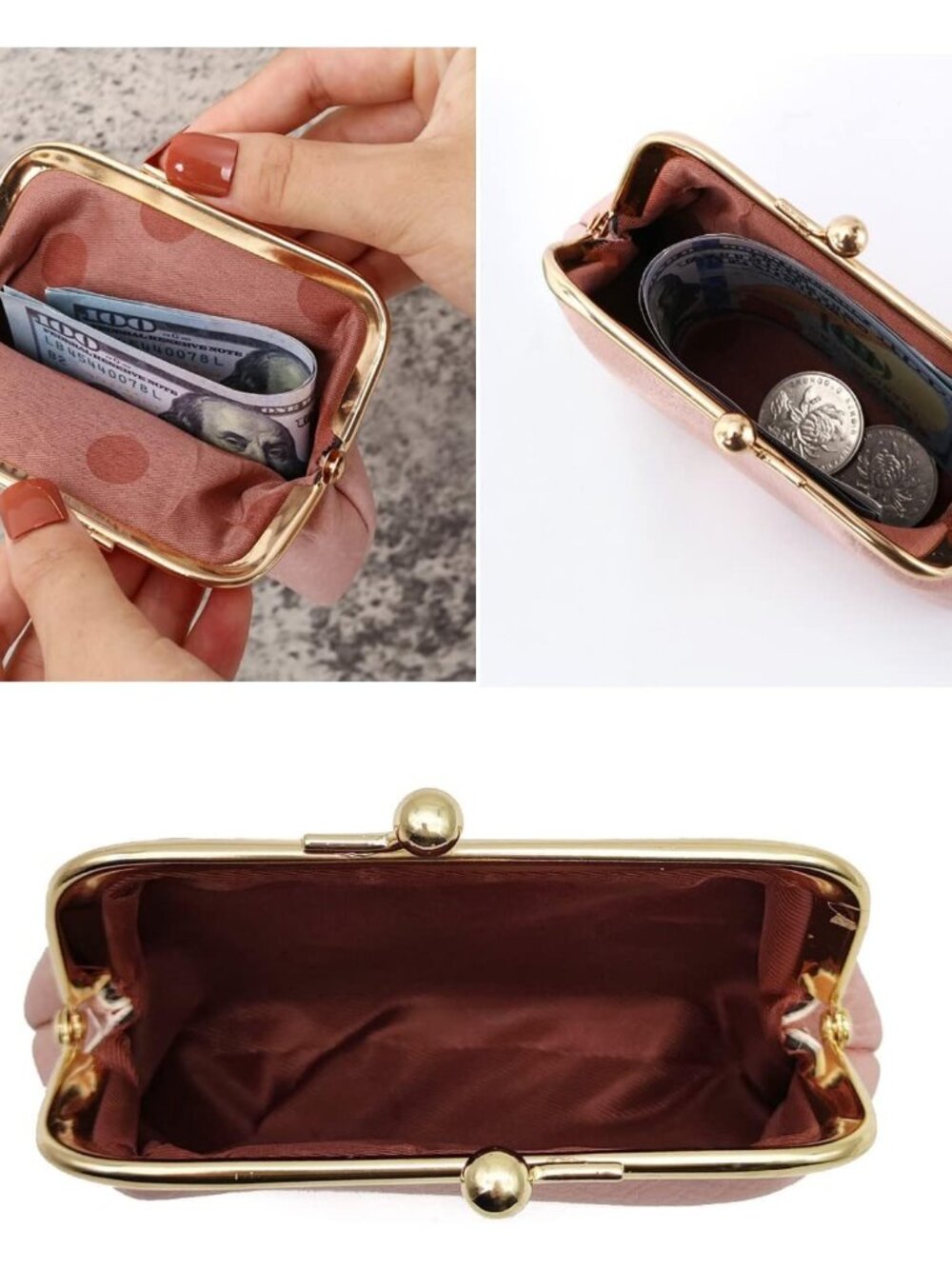 Coin Purse, Kiss Lock Coin Purse for Women, Large Capacity Coin Pouch,Vintage Ch - Picture 7 of 7